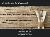 Ouverture exceptionnelle du restaurant jeudi 29 mars soir - sur réservation 